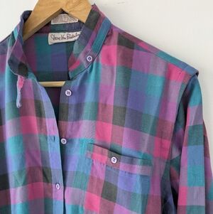 Vintage Diane Von Furstenberg Plaid Blouse Multicolor Button Down Shirt